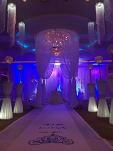 Moody, dark, romantic wedding ceremony, draped canopy, chicago, all-inclusive venue